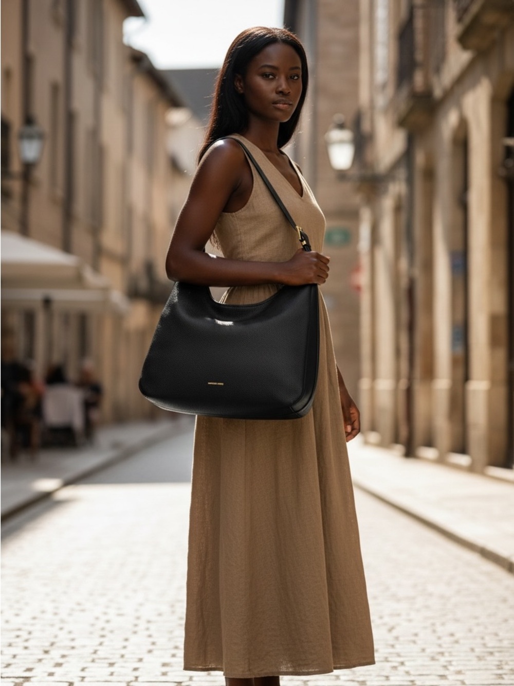 Michael Kors Black Pebbled Leather Hobo with Gold Hardware